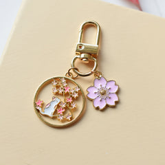Cartoon Kitten Sakura Keychain Cat Flower Bag Accessories