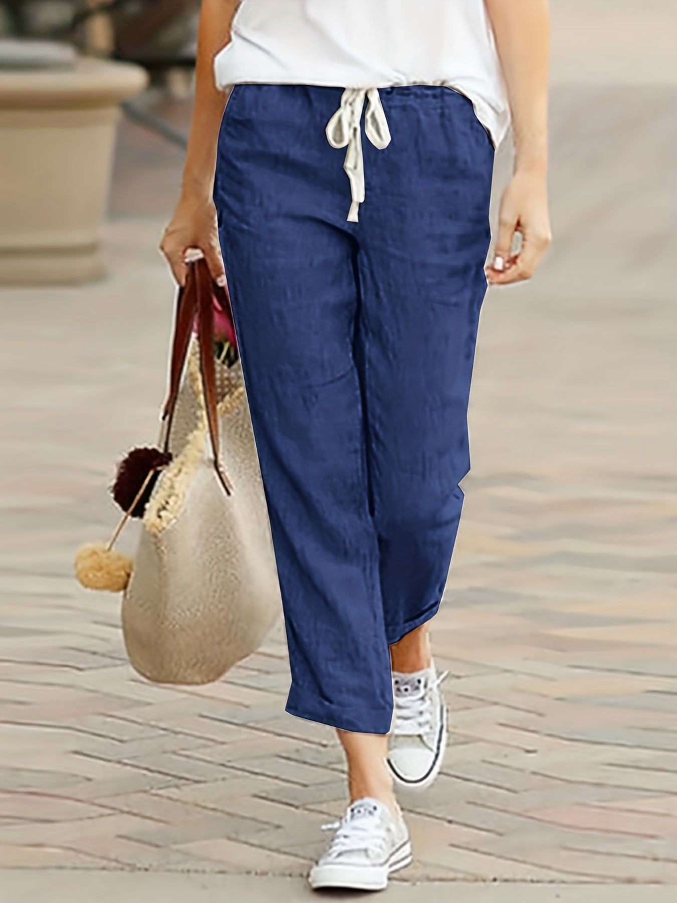 Women's Plus Solid Drawstring Elastic Waist Soft Harem Pants