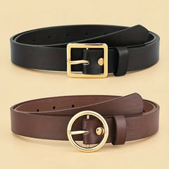 2pcs Set Women's Pin Buckle PU Leather Belt Casual Jeans Pant Skirt Girdle