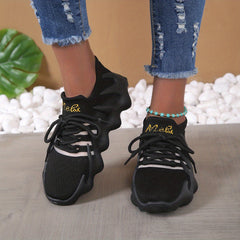 Women's Plaid Pattern Sneakers Low Lace Up Mesh Shoes
