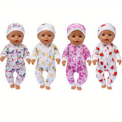 Cartoon Pattern Baby Doll Onesie Outfit for 16-18 Inch and 40 Newborn Dolls