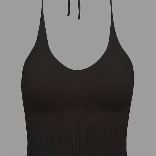Sexy Lace Up Crop Halter Top Solid Sleeveless