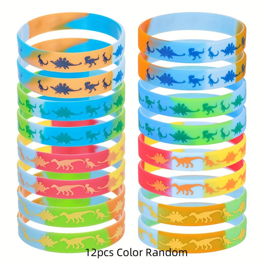 12pcs Jurassic Dinosaur Silicone Bracelets for Party Favors