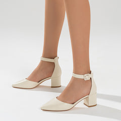 Women's Chunky High Heel Pumps, Ankle Strap Pointed Toe