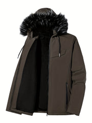 Hooded Winter Jacket Men's Solid Zip Up Padded Jacket
