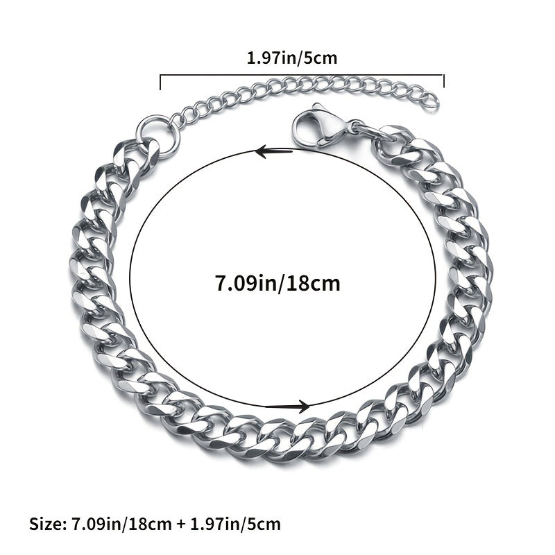 Men's Silver Stainless Steel Chain Bracelet Cuban Link Domineering Style
