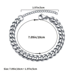 Men's Silver Stainless Steel Chain Bracelet Cuban Link Domineering Style