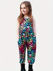 Girls Leopard Print Long Jumpsuit