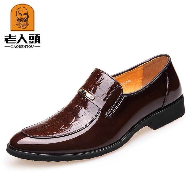 Crocodile Embossed Formal Dress Shoes Slip On Derby For Wedding Business