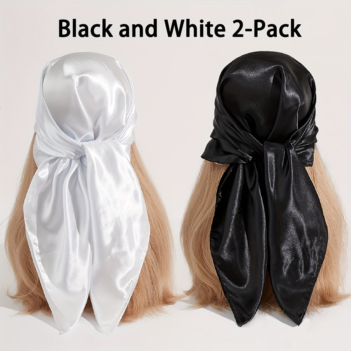 2pcs Solid Satin Bandana Silky Neck Scarf Hair Wrap Classic Square Scarf
