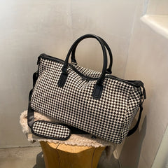 Large Capacity Houndstooth Pattern Luggage Bag