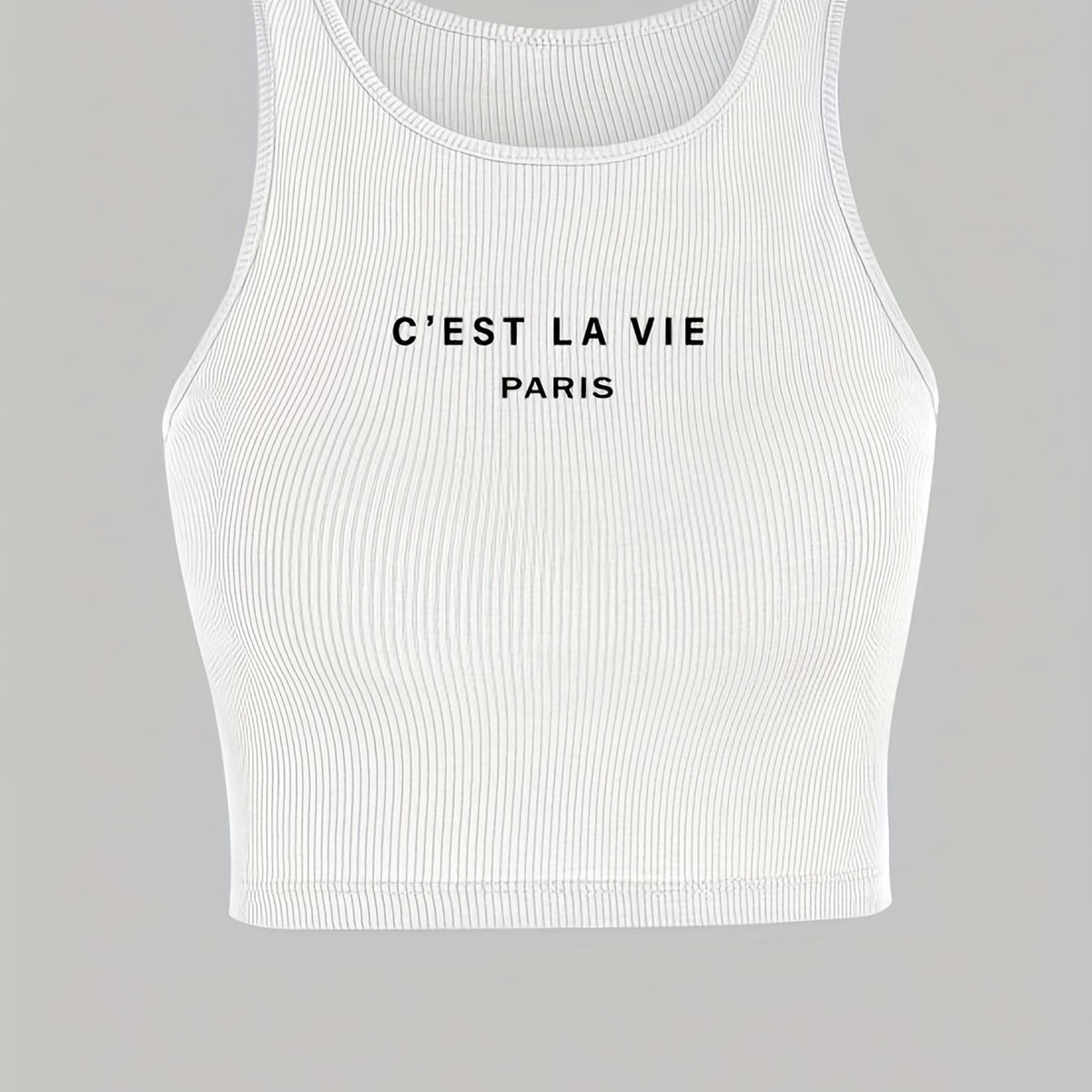 Letter Print Tank Top Crew Neck Summer Sleeveless Top