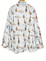  Casual Blouse Women's Plus Duck & Letter Print Blouse