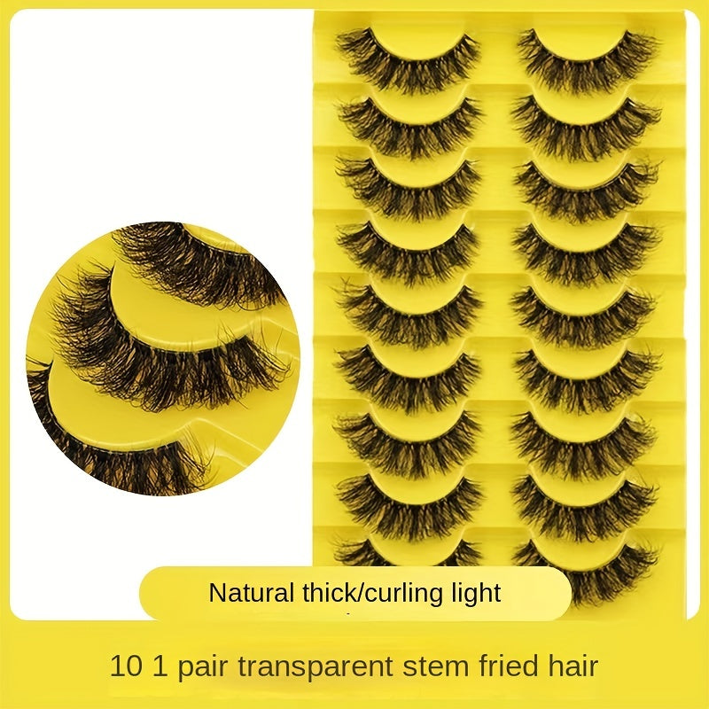 10 Pairs Fluffy Thick False Eyelashes Natural Look Wispy Curly 3D