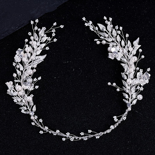 Bridal Silver Leaf Pearl Headband Tiara Wedding Hair Band