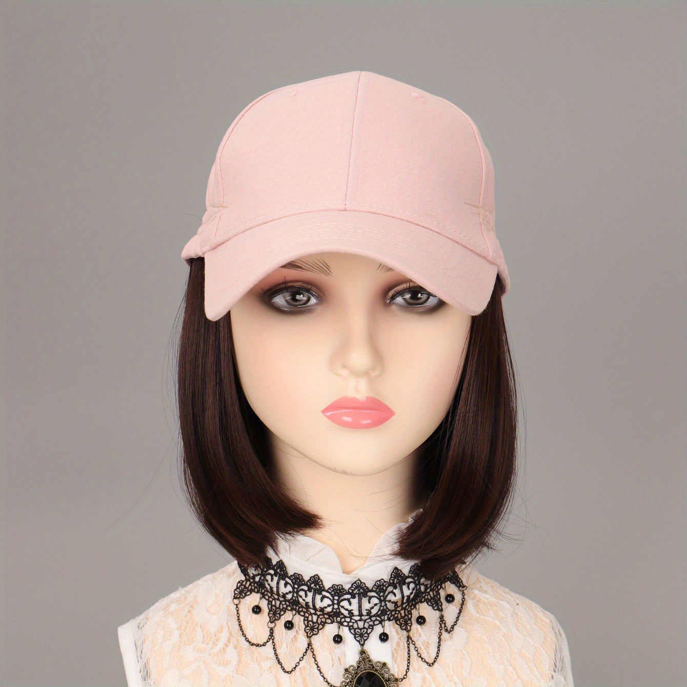 Pink Straight Bob Cap Wig Shaved Face Combed Cap Short Hair