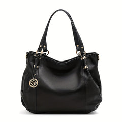 Women's Leather Handbag with Golden Hardware and Removable Strap