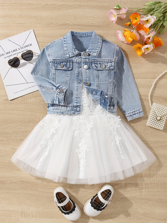 Girls' Denim Button Down Jacket, Collared, All Seasons