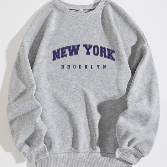 Letter Print Crew Neck Long Sleeve Sweatshirt Fall Pullover