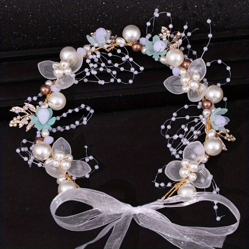 Crystal Pearl Flower Tiara Headband for Women