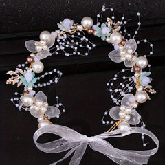 Crystal Pearl Flower Tiara Headband for Women