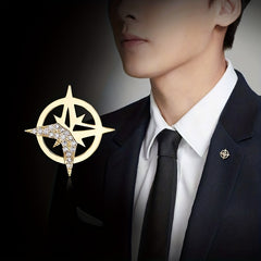 Cross Star Rhinestone Brooch Suit Pin For Men