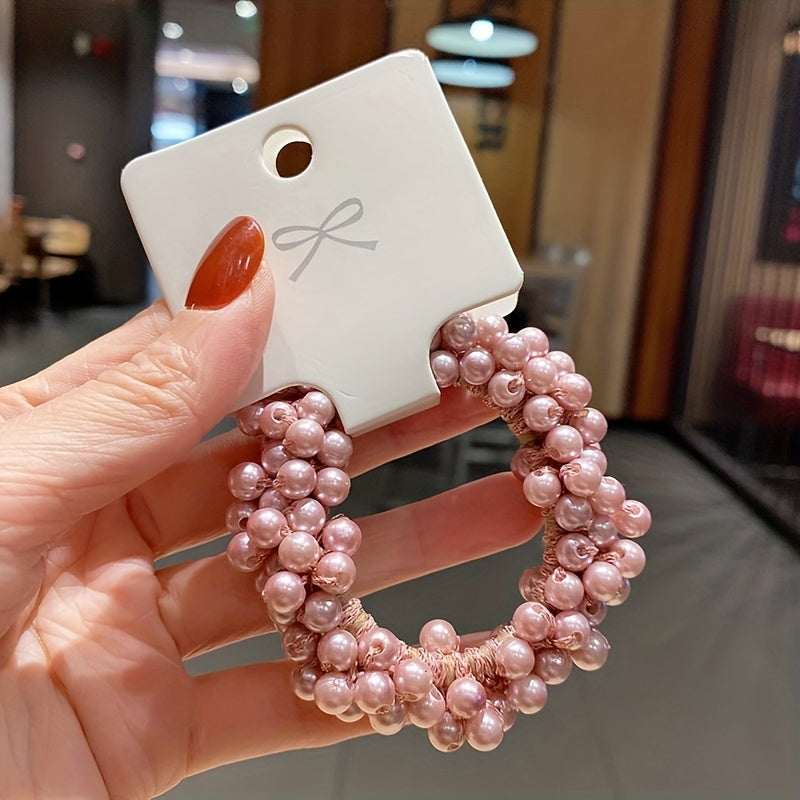 2PCS Pearl Hair Tie Flower Rope Bracelet Keychain