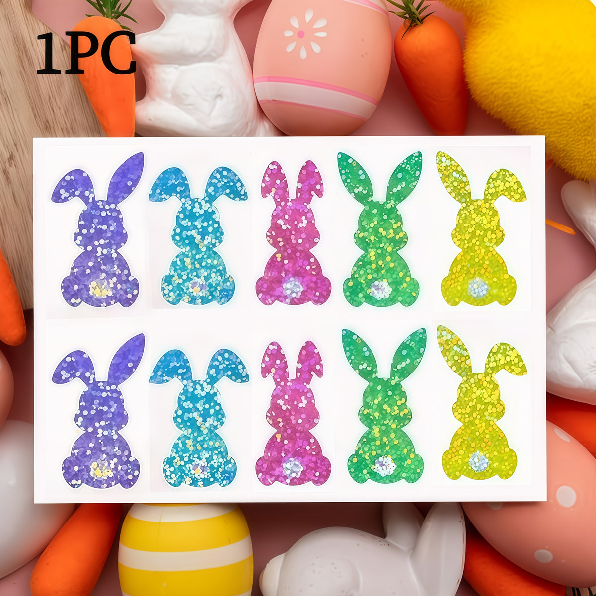Glitter Easter Bunny Stickers 5 Colors Self Adhesive Journals Party Decor