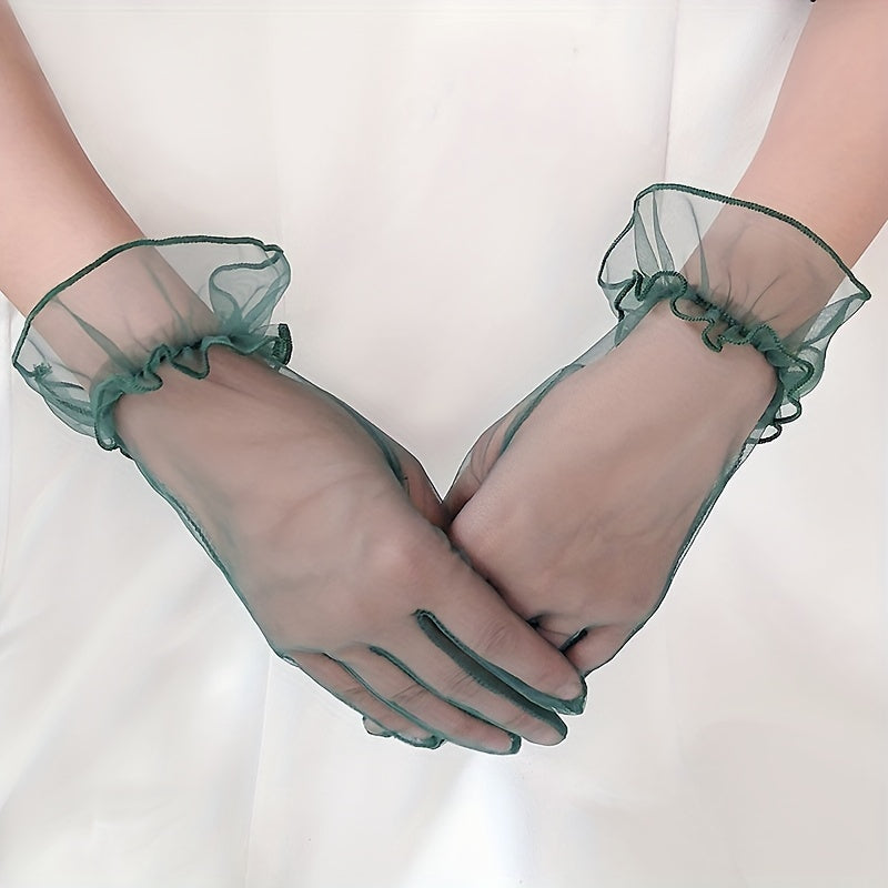 Ruffles Lace Gloves Solid Women Decorative Dress Gloves Bridal Wedding Gloves
