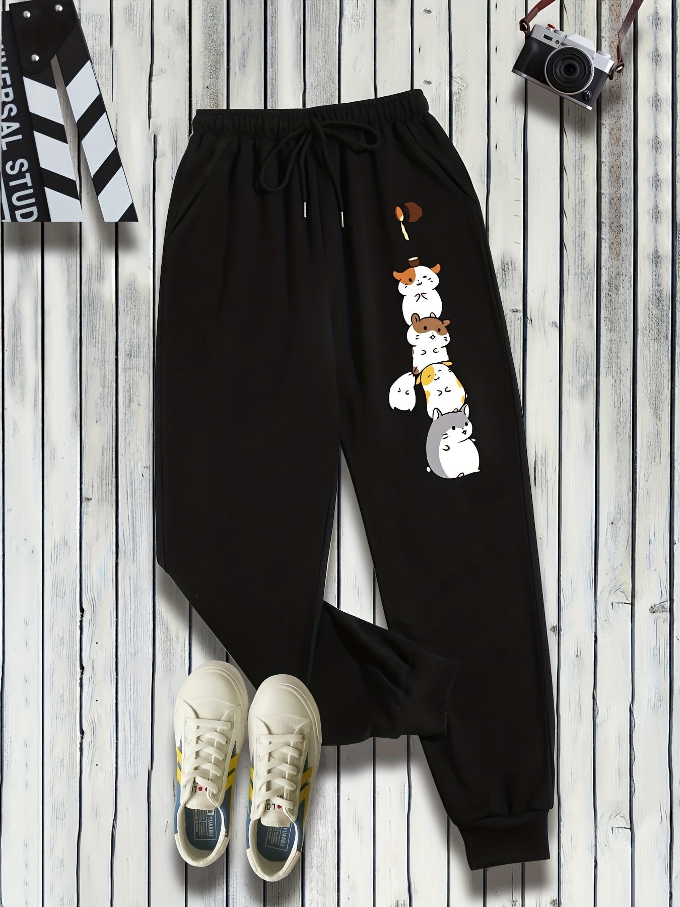  Animal Print Drawstring Sweatpants Women's Plus Elastic Sweatpants