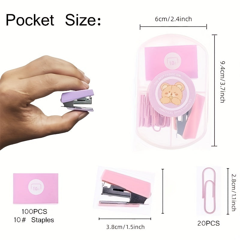 Mini Stapler Small Stapler With 100pcs Staples Purple Pink
