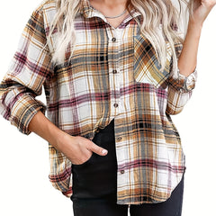 Plaid Button Front Pocket Shirt Long Sleeve Casual Shirt