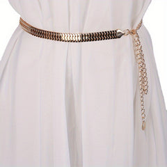 Metal Golden Waist Chain Thin Dress Girdle Tassel for Women