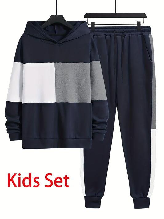 Boy's 2pcs Block Hoodie & Sweatpants Set Spring Fall Casual Outfits