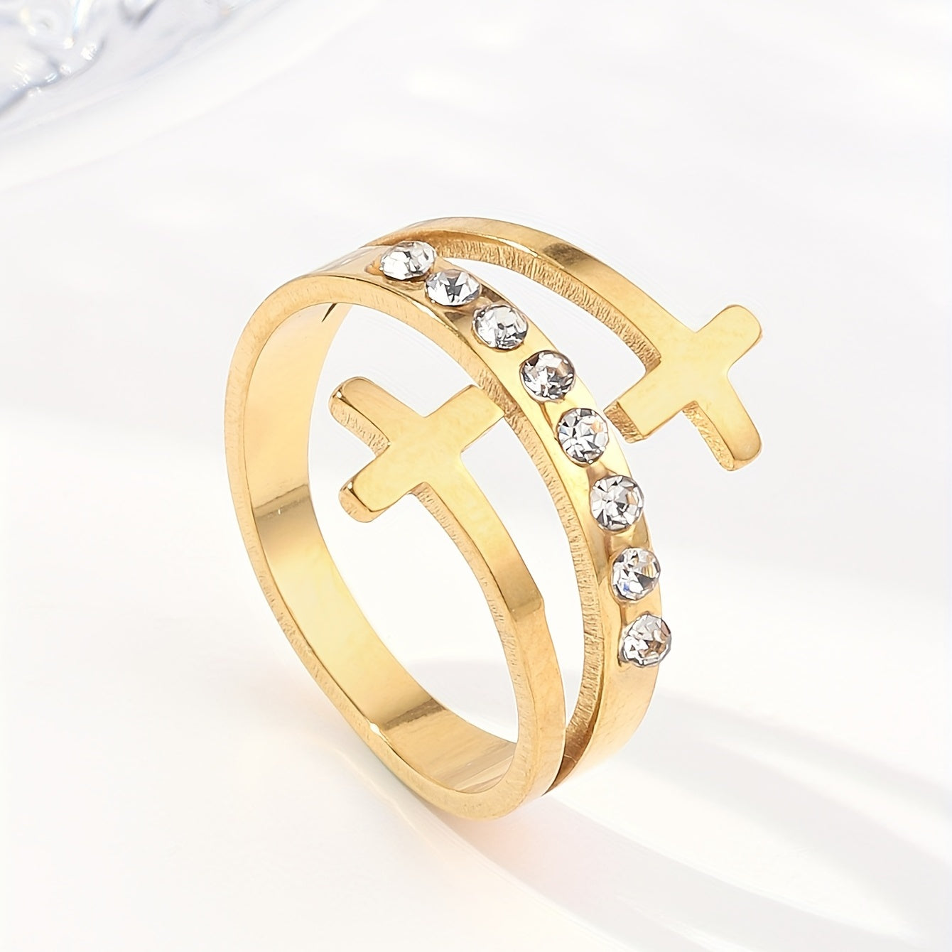 Dot Double Cross Classic Ladies Ring
