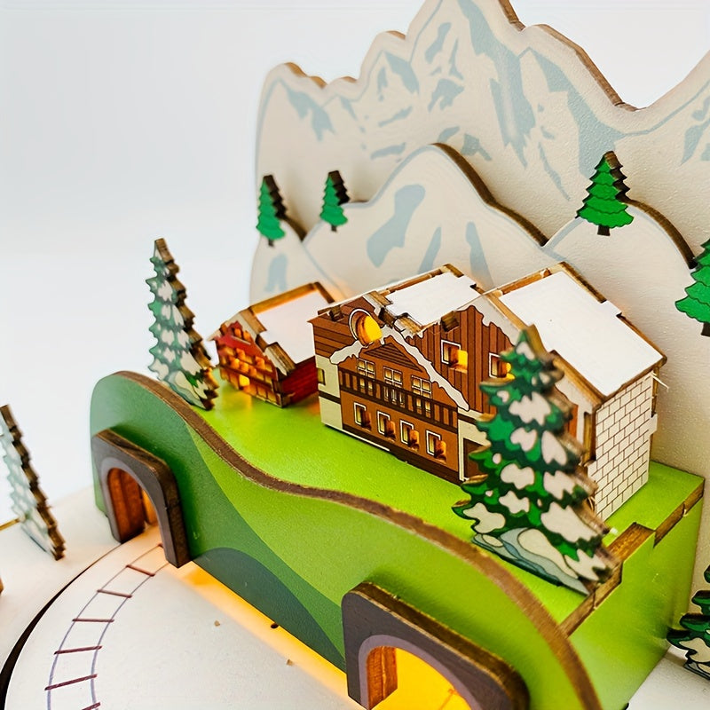Wooden DIY Music Box Doll House Decoration Holiday Gift