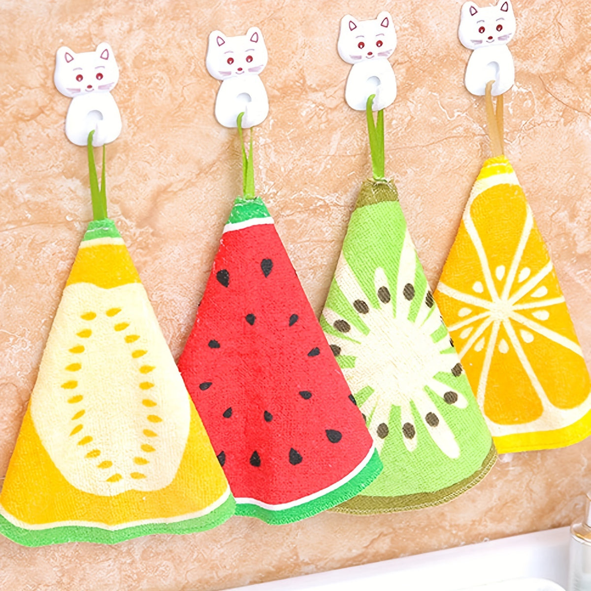 4pcs Fruit Pattern Hanging Towel Absorbent Soft Towel For Bathroom