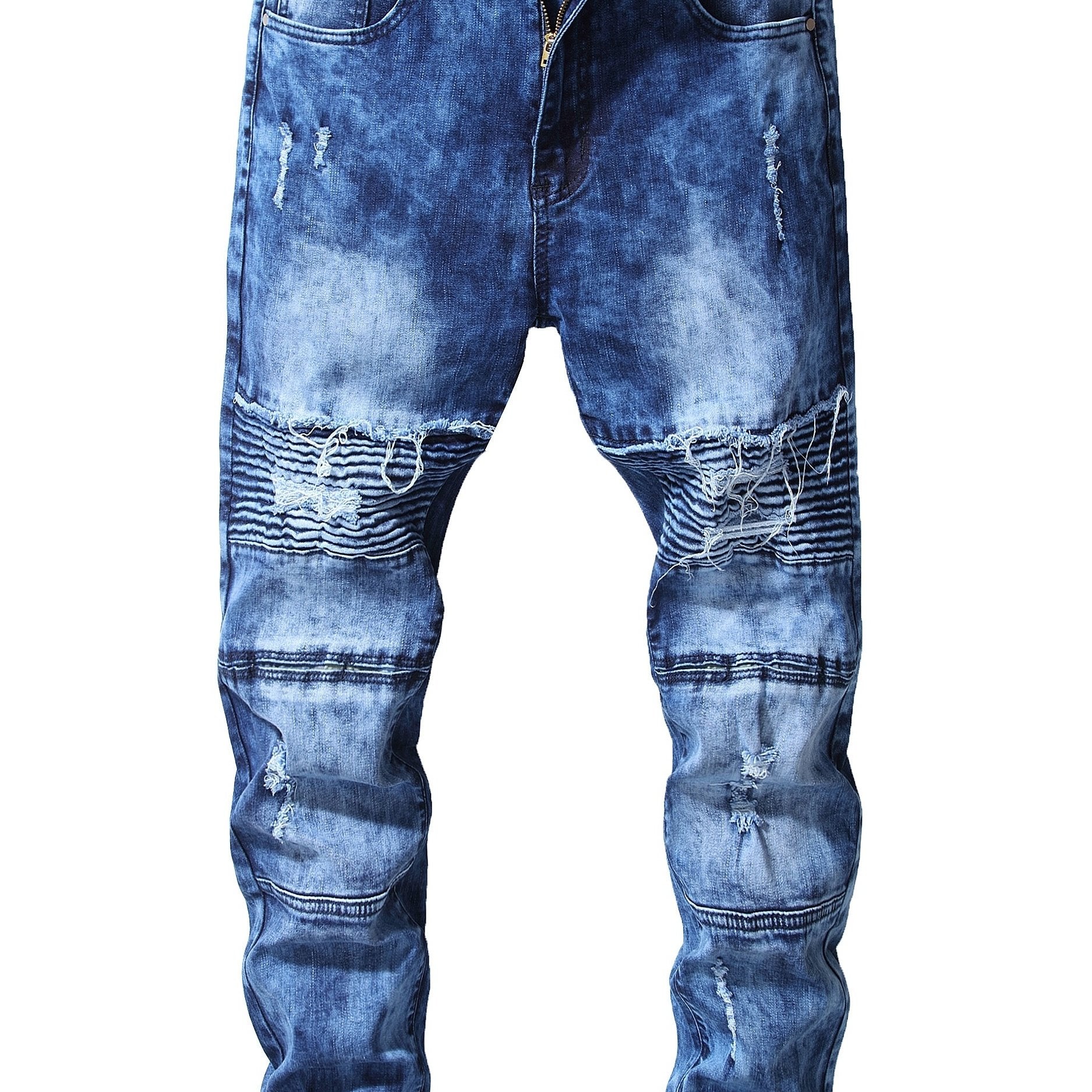 Men's Slim Fit Biker Jeans Stretch Distressed Denim