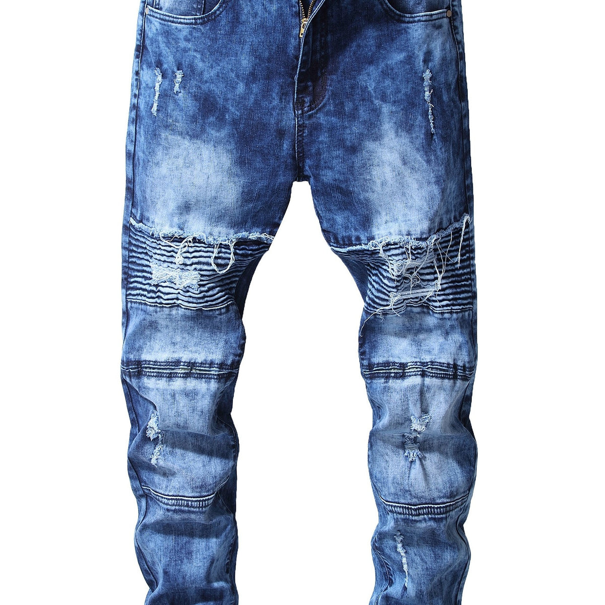 Men's Slim Fit Biker Jeans Stretch Distressed Denim