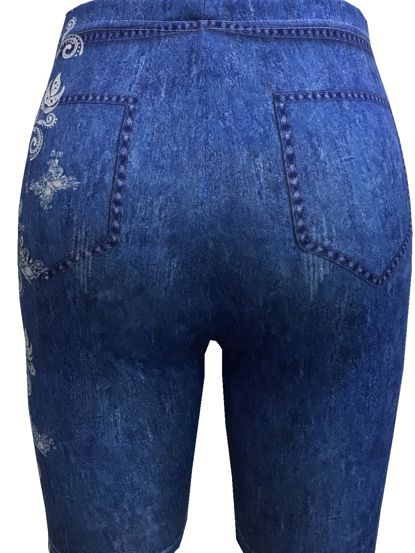 Floral & Denim Print Leggings for Women