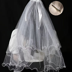 Ruffled Edge Double Layer Bridal Veil Long Tulle Wedding Accessory
