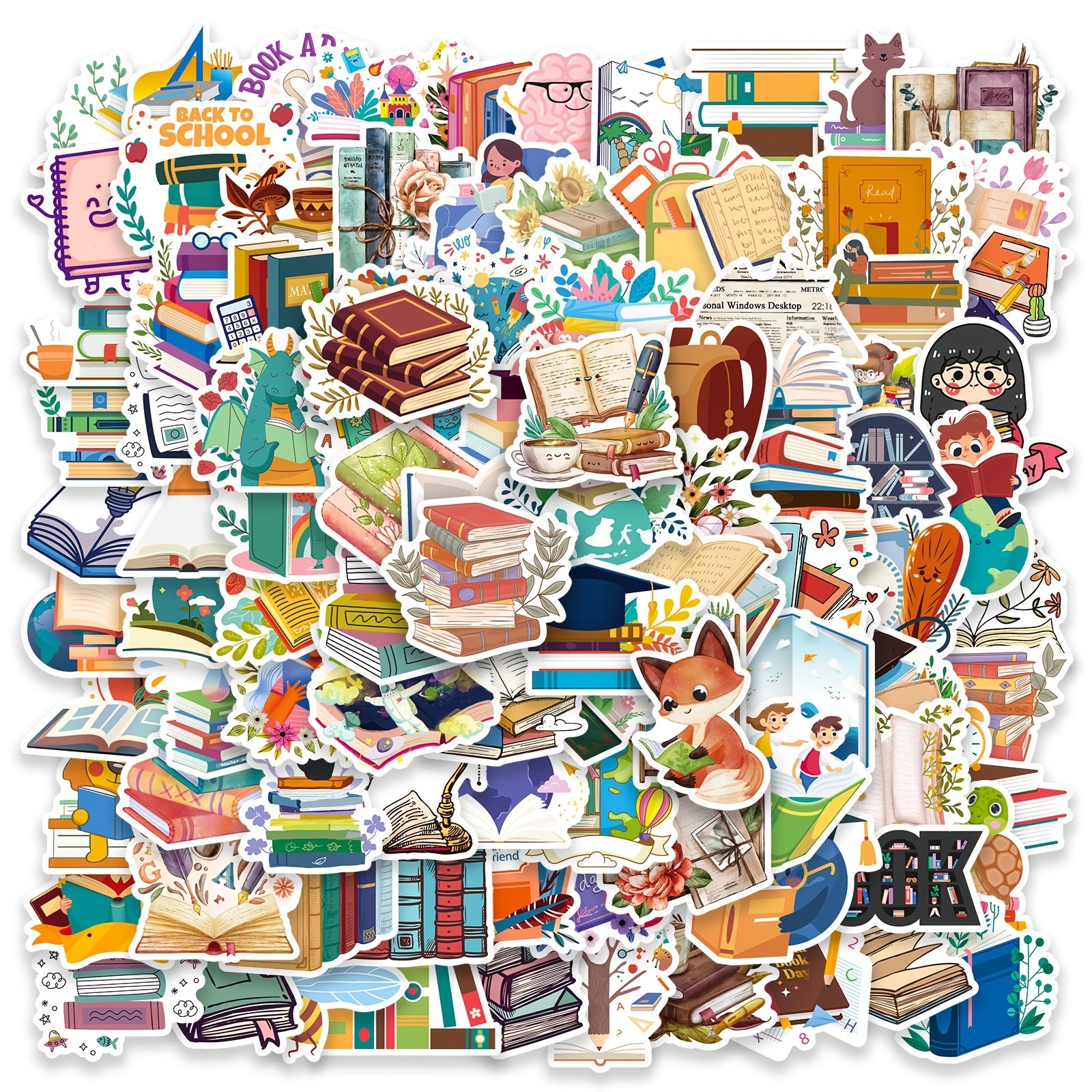 100pcs Book Reading Series Mixed Stickers for Car Luggage Stationery Water Cup