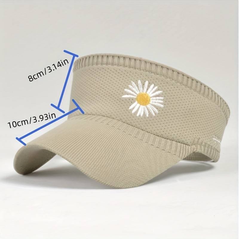 Daisy Embroidery Sun Visor Hat UV Protection Travel Beach Cap