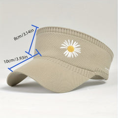 Daisy Embroidery Sun Visor Hat UV Protection Travel Beach Cap