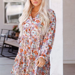  Ditsy Floral Print Boho Dress