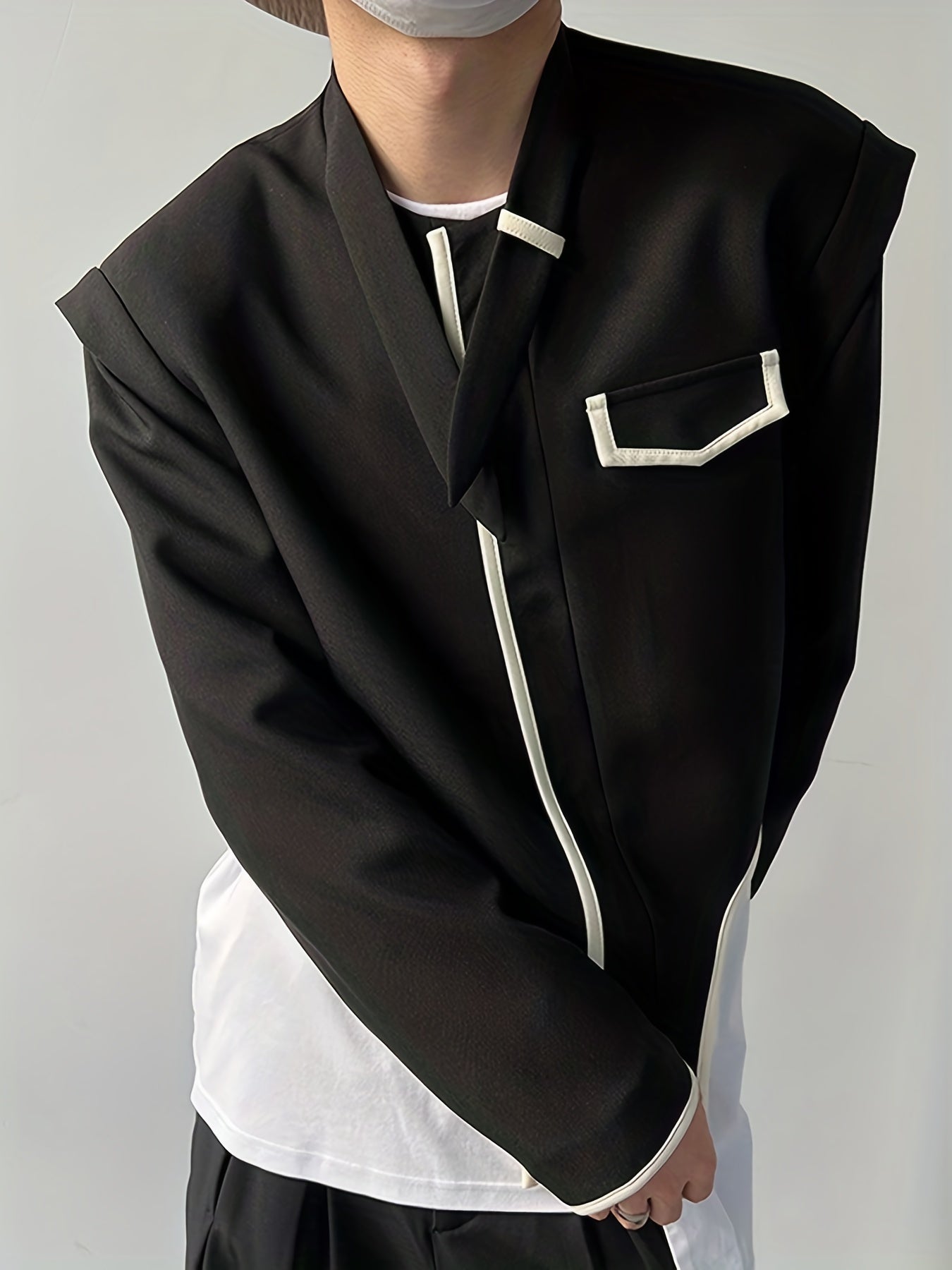 Irregular Blazer Men's Stand Collar Solid Suit Jacket Spring Summer