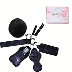 8pcs Safety Keychain Set with Door Opener Bottle Opener Plush Ball Bag Purse Key
