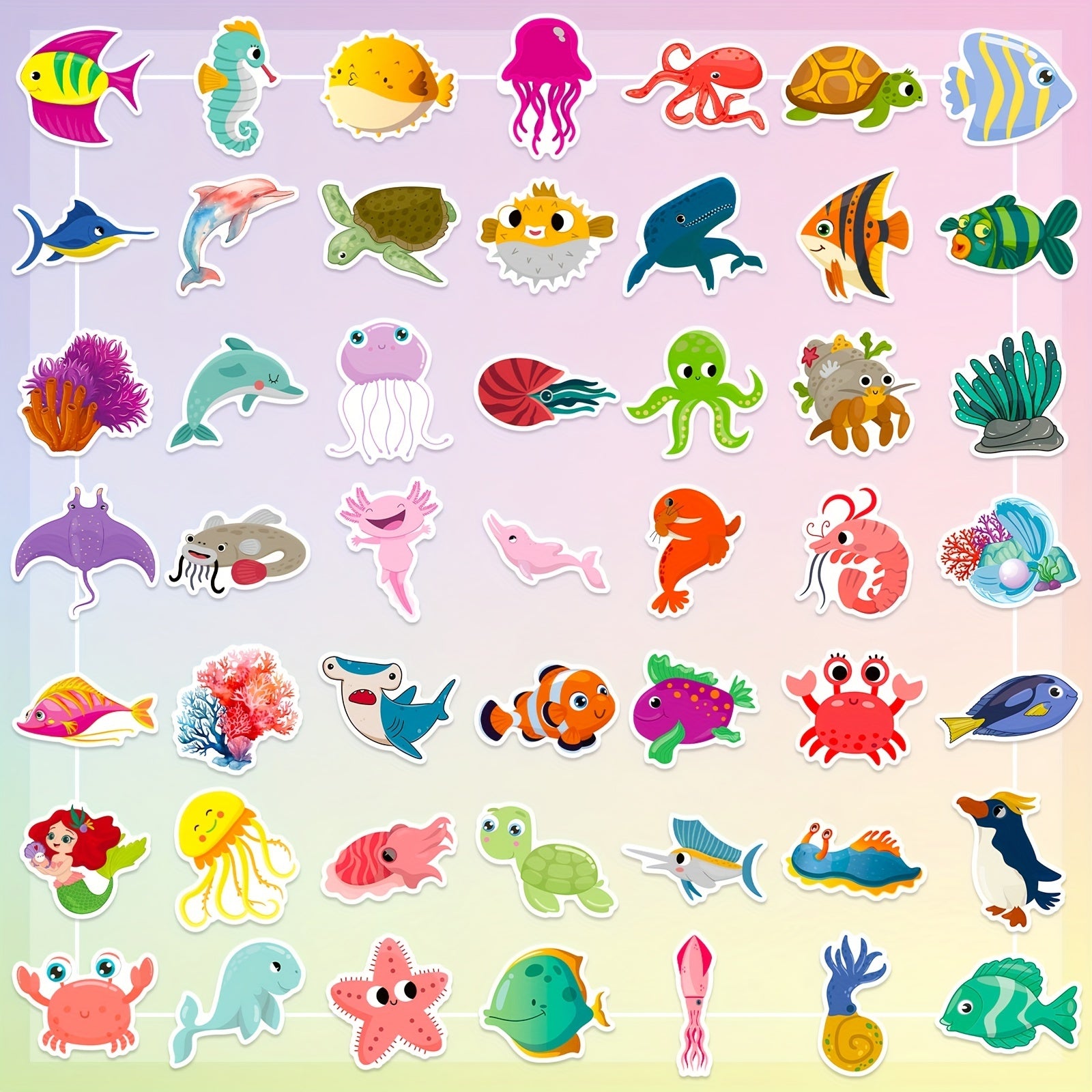 50pcs Ocean Animal Stickers Pack Fish Shark Decals Under The Sea Stickers
