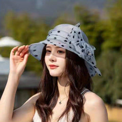 Polka Dot Flower Derby Hat Stitching Sun Hat Lightweight Mesh Bucket Hat