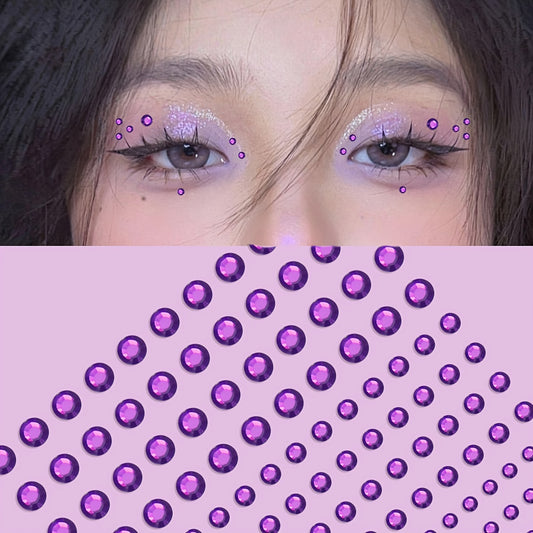 144pcs Bright Purple Makeup Face Stickers Jewelry Stage Makeup Eye Makeup